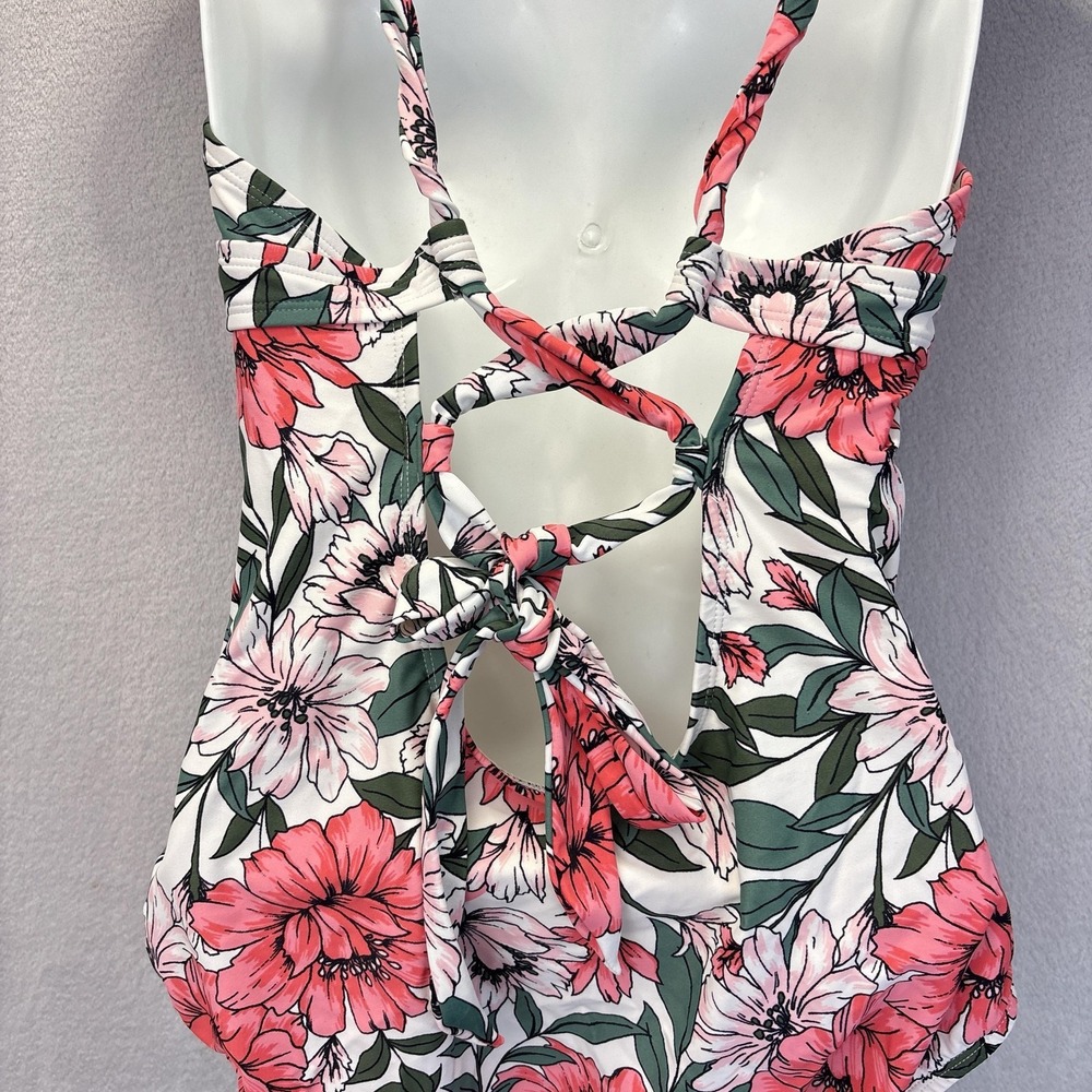 Women's One Piece Ruched Swimsuit Large Floral Tank Built-In Bra Lined Feminine - Picture 9 of 12